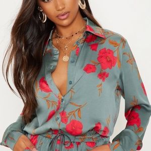 PLT Green Floral Oversized Shirt